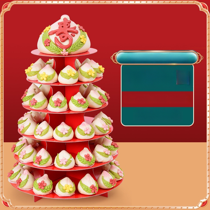 Daugiapakopis parodymojo stovas senjorų gimtadienio šventei su Jiaodong rankų darbo garuose virtais bandelėmis ir tradiciniais pyragais, modernus minimalistinis stilius, Unique, 2023