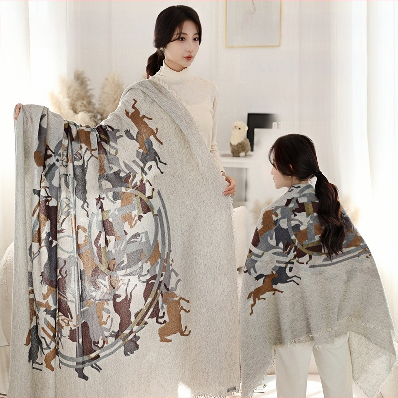 Φουλάρι από μαλλί αρνιού με εκτύπωση, εθνοτικό στυλ, διπλής χρήσης (φουλάρι-σάλι), χοντρό για όλες τις εποχές