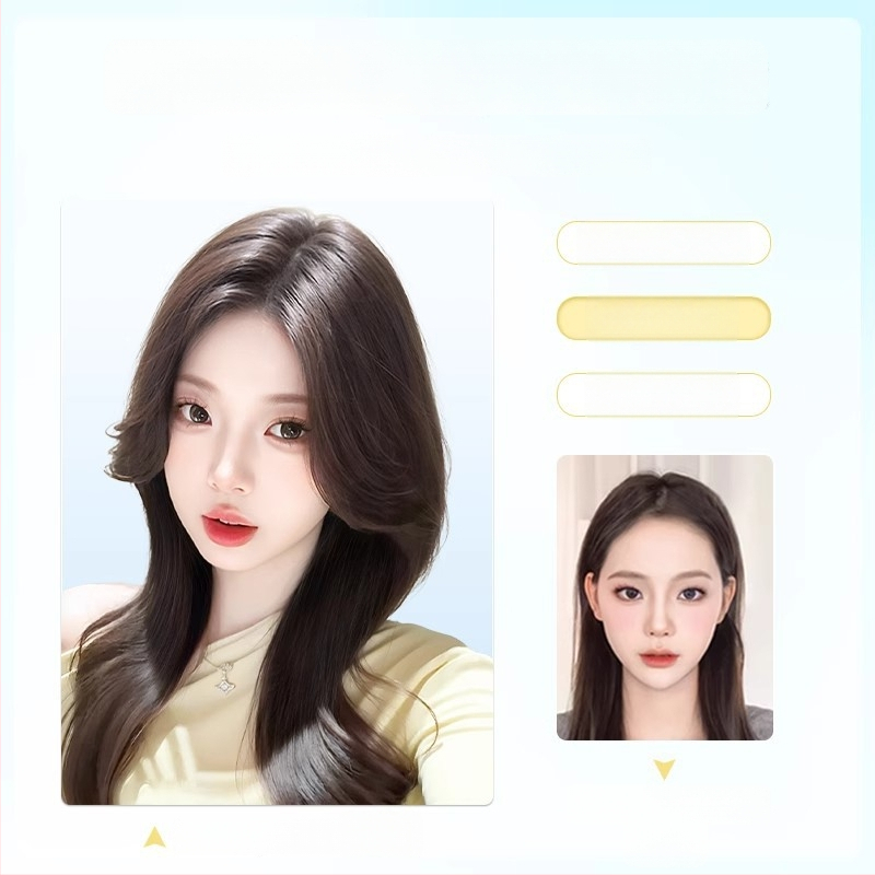 Viengabės plaukų toppers moterims viršugalvyje, apimtis, pūkuotas realistiškas vaizdas, be siūlių konstrukcija; aukštos temperatūros pluoštai; pusiau rankų darbo; kirpimas: tiesūs arba pakrypę; tinka visoms veido formoms