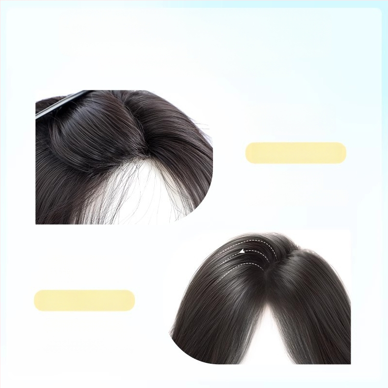 Viengabės plaukų toppers moterims viršugalvyje, apimtis, pūkuotas realistiškas vaizdas, be siūlių konstrukcija; aukštos temperatūros pluoštai; pusiau rankų darbo; kirpimas: tiesūs arba pakrypę; tinka visoms veido formoms