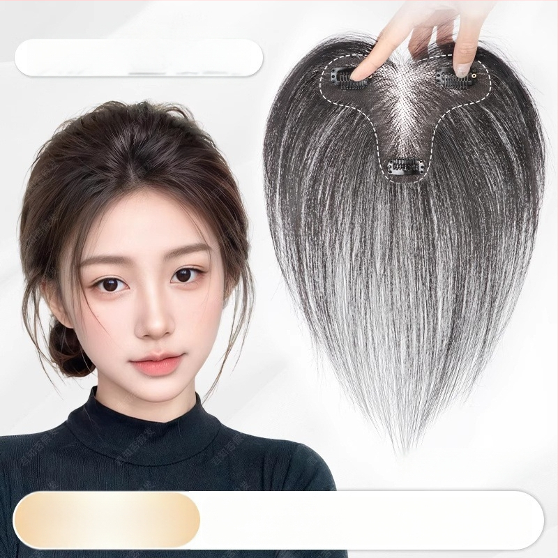 Perukės gabalas moterims, rankų austas, atsparūs karščiui pluoštai, be siūlių, tūris viršugalvyje