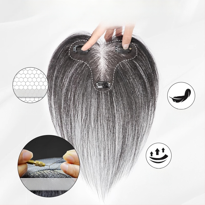 Perukės gabalas moterims, rankų austas, atsparūs karščiui pluoštai, be siūlių, tūris viršugalvyje