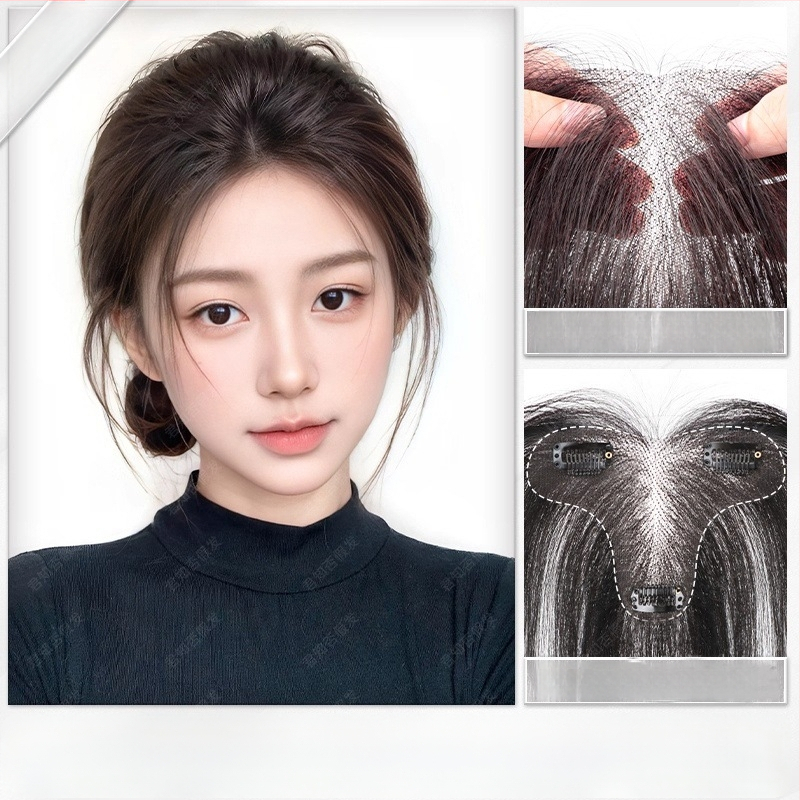 Perukės gabalas moterims, rankų austas, atsparūs karščiui pluoštai, be siūlių, tūris viršugalvyje