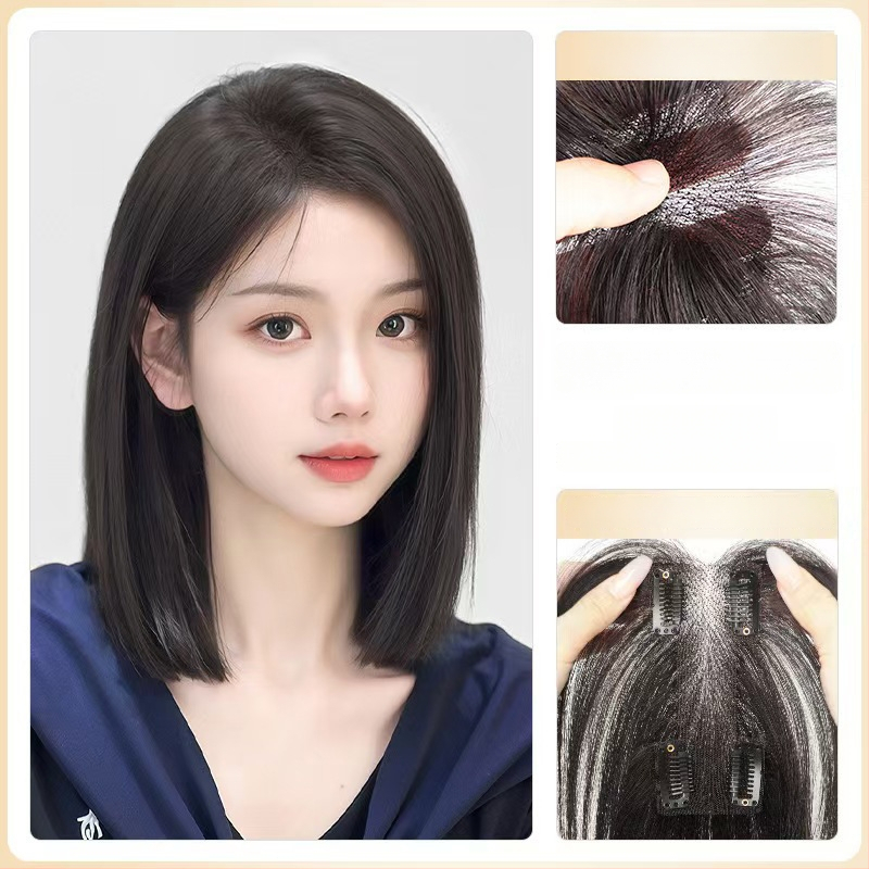 Perukas su centrinio kirpčiuko dalijimo, pūkotas natūralus vaizdas, plaukai iš aukštos temperatūros vielos, I formos tinklo kirpčiukų blokas, mechanizmas