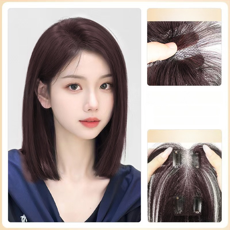 Perukas su centrinio kirpčiuko dalijimo, pūkotas natūralus vaizdas, plaukai iš aukštos temperatūros vielos, I formos tinklo kirpčiukų blokas, mechanizmas