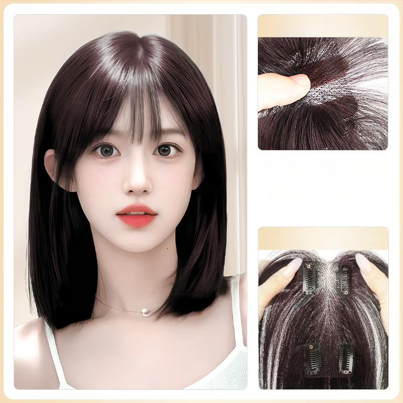 Perukas su centrinio kirpčiuko dalijimo, pūkotas natūralus vaizdas, plaukai iš aukštos temperatūros vielos, I formos tinklo kirpčiukų blokas, mechanizmas