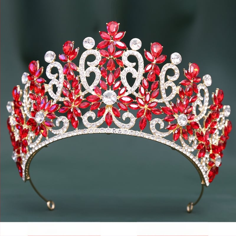 Tiara de mireasă barocă, coroană cu cristale, finisaj diamantat