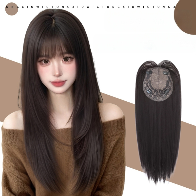 Parukė moterims, modelis B11 ilgai tiesus, aukštos temperatūros pluoštas, mechaninė konstrukcija