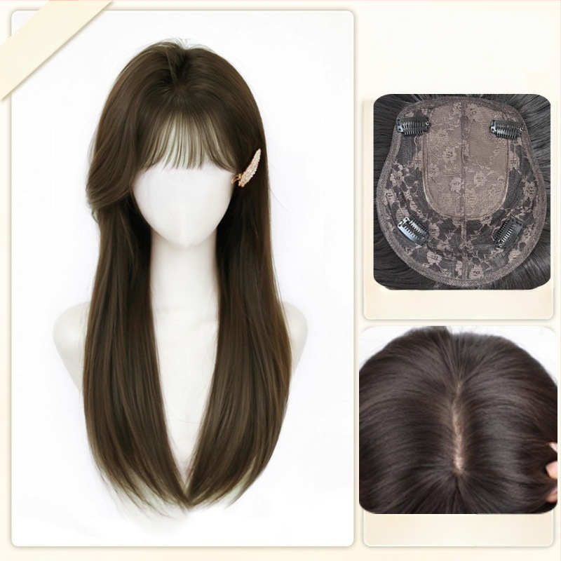 Parukė moterims, modelis B11 ilgai tiesus, aukštos temperatūros pluoštas, mechaninė konstrukcija