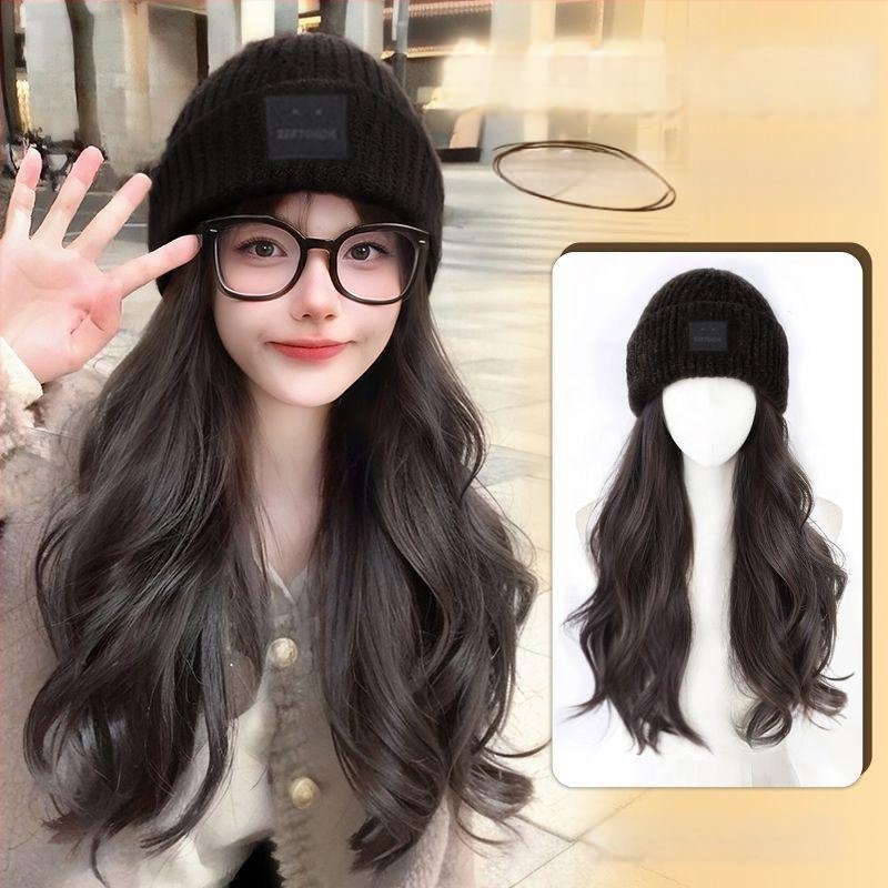 Ženska kapa-paruka all-in-one za jesen-zimu, dugi kovrčavi vlas s proteinskim svilenim materijalom, potpuna peruka, nije za bojanje.
