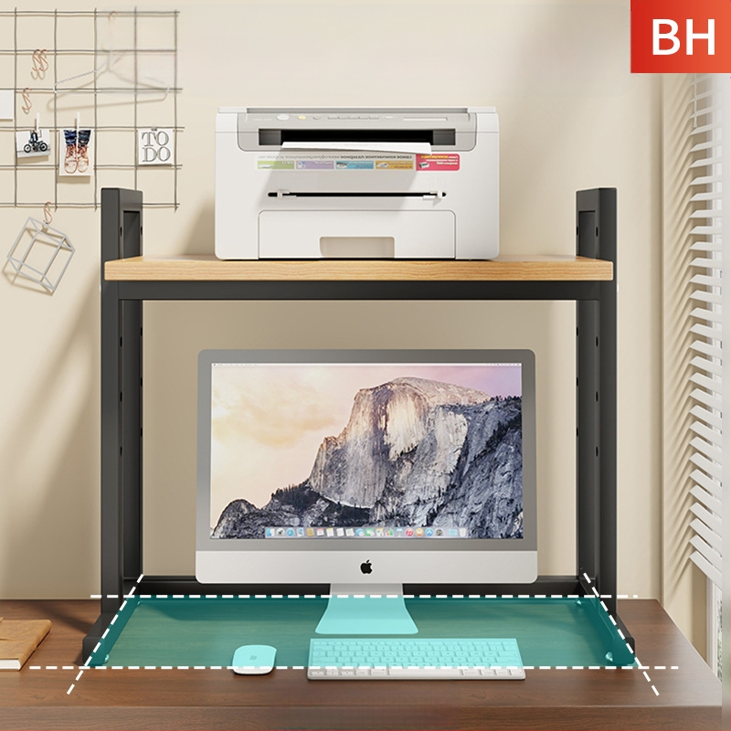 Regulējams printera statīvs un datora korpusa statīvs uz galda, divslāņu, tērauda un koka materiāli, moderns minimālisma dizains