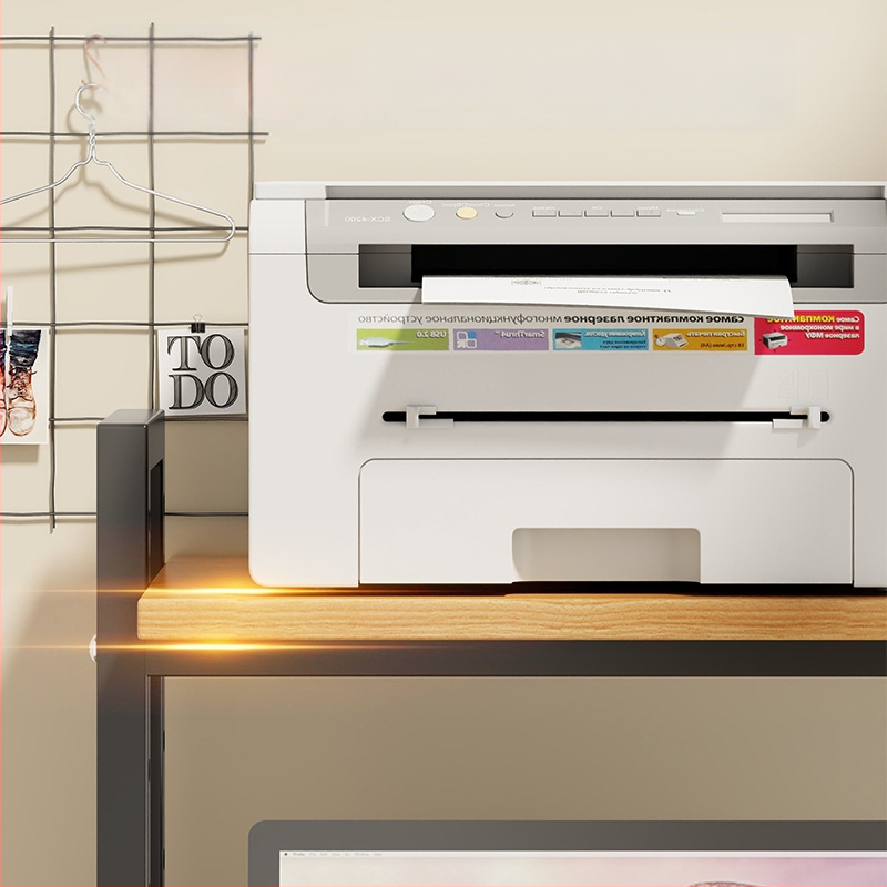 Regulējams printera statīvs un datora korpusa statīvs uz galda, divslāņu, tērauda un koka materiāli, moderns minimālisma dizains