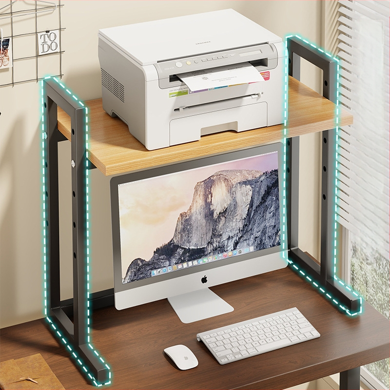 Regulējams printera statīvs un datora korpusa statīvs uz galda, divslāņu, tērauda un koka materiāli, moderns minimālisma dizains