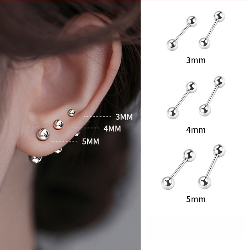 JOLLY S999 Sterling Silver – topeltpeaga kõrvarõngad kruviga lukustusega kõrvu jaoks, sobib magamiseks, poleeritud viimistlus