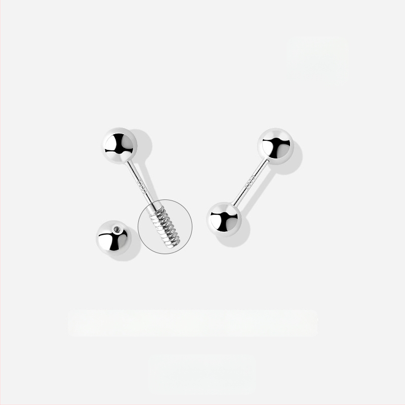 JOLLY S999 Sterling Silver – topeltpeaga kõrvarõngad kruviga lukustusega kõrvu jaoks, sobib magamiseks, poleeritud viimistlus