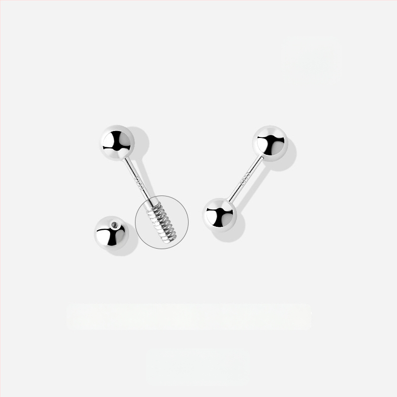 JOLLY S999 Sterling Silver – topeltpeaga kõrvarõngad kruviga lukustusega kõrvu jaoks, sobib magamiseks, poleeritud viimistlus