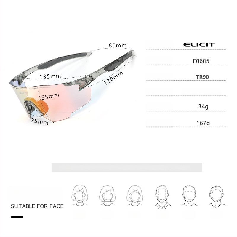 Ochelari pentru ciclism ELICIT E0605 TR90, unisex, cu pernuțe nazale reglabile și compatibilitate cu ochelari cu dioptrii