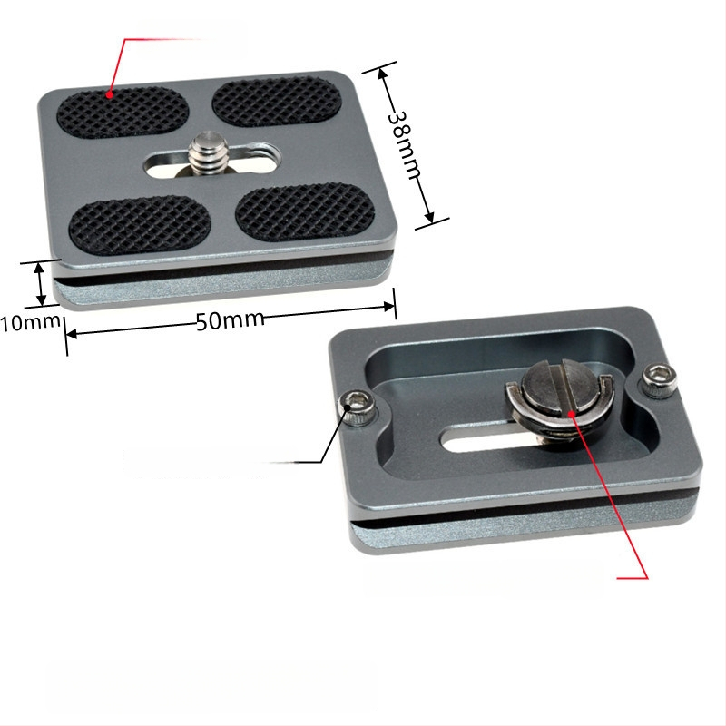 ātrās atbrīvošanas plāksne statīva galvai un kameras pamatnei, alumīnija sakausējums, slodze 6-10 kg, svars 0,08 kg