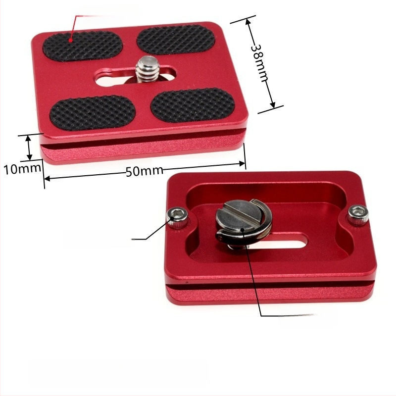 ātrās atbrīvošanas plāksne statīva galvai un kameras pamatnei, alumīnija sakausējums, slodze 6-10 kg, svars 0,08 kg