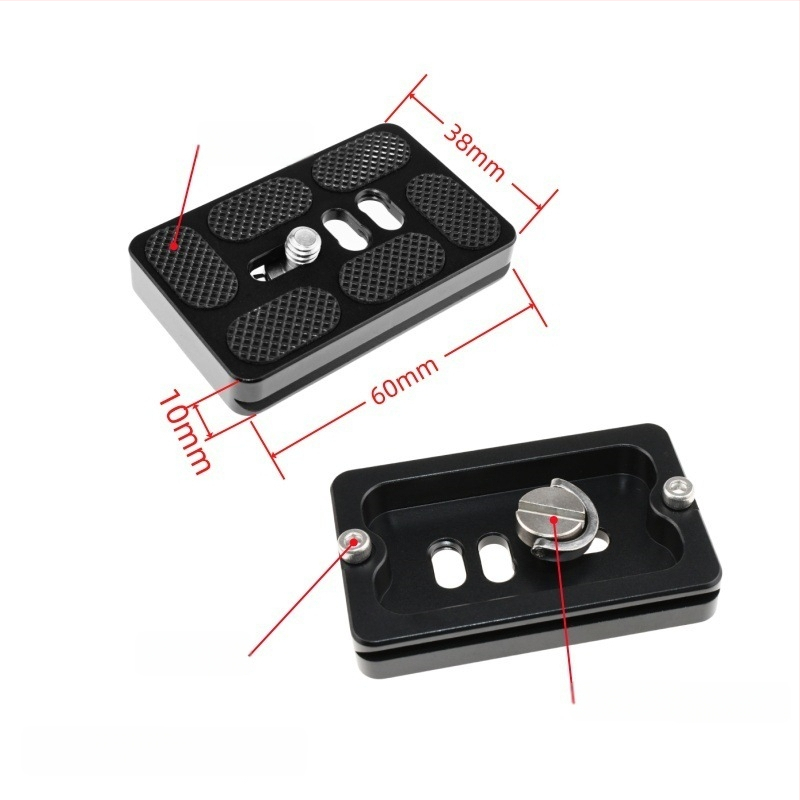 ātrās atbrīvošanas plāksne statīva galvai un kameras pamatnei, alumīnija sakausējums, slodze 6-10 kg, svars 0,08 kg