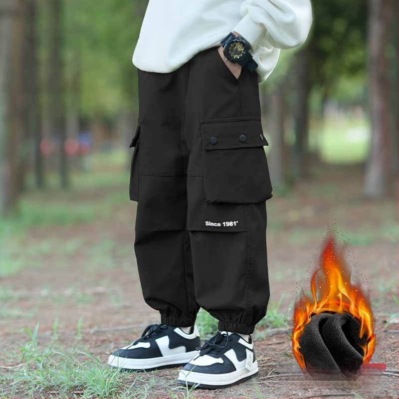 Bērnu pārgājienu bikses - universālas, vidējais jostas augstums, 100% acetāta šķiedra, rudens–ziema, darba stila