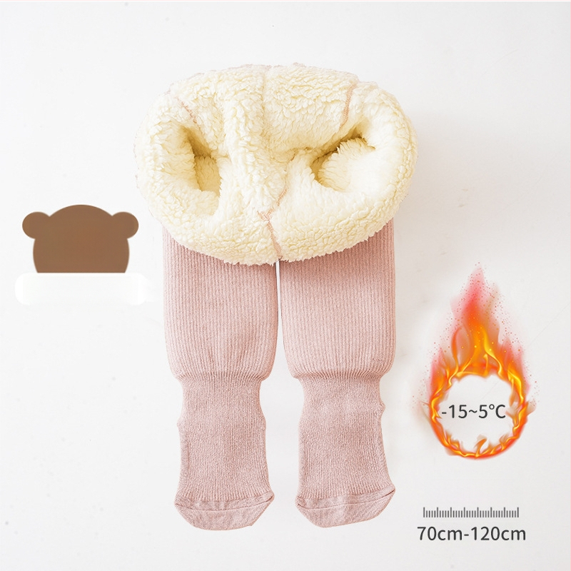 Леггинси за момичета с подплатен флис, средна талия и ластичен пояс, есенно-зимни, полиестер 75%, корейски стил