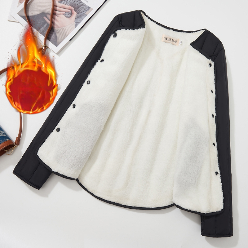 Женско късо памучно палто с подплата от флийс, пълнеж от нишки, имитиращи коприна, Chenille плат, тесен силует, Polo якa, дълги ръкави, есен 2024