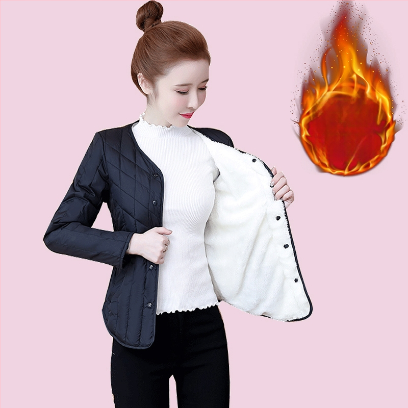 Женско късо памучно палто с подплата от флийс, пълнеж от нишки, имитиращи коприна, Chenille плат, тесен силует, Polo якa, дълги ръкави, есен 2024