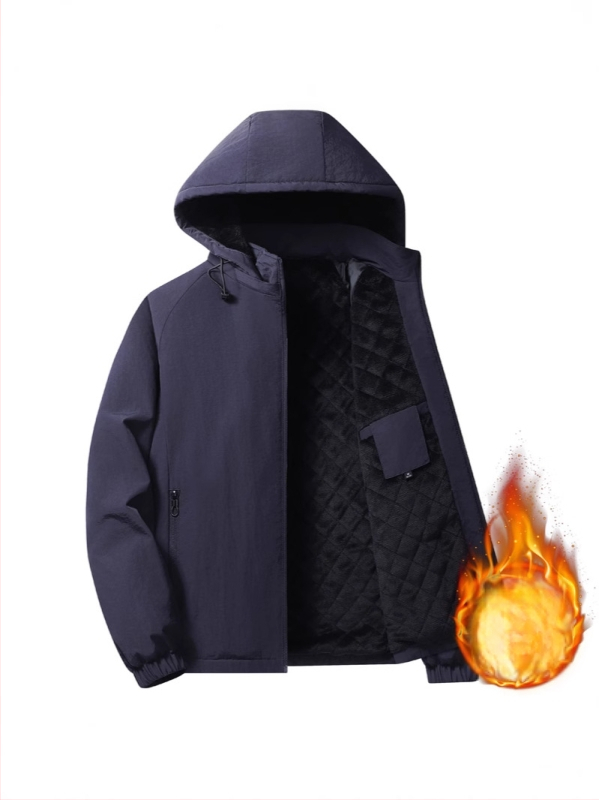 Meeste puuvillane mantel fleece voodriga, kapuutsiga, tõmblukuga, püsti kaelus, vaba lõige, külje taskud