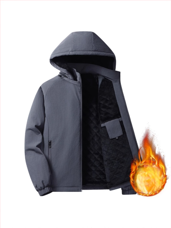 Meeste puuvillane mantel fleece voodriga, kapuutsiga, tõmblukuga, püsti kaelus, vaba lõige, külje taskud