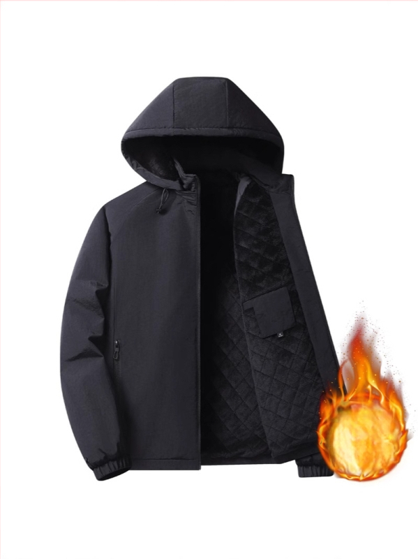 Meeste puuvillane mantel fleece voodriga, kapuutsiga, tõmblukuga, püsti kaelus, vaba lõige, külje taskud