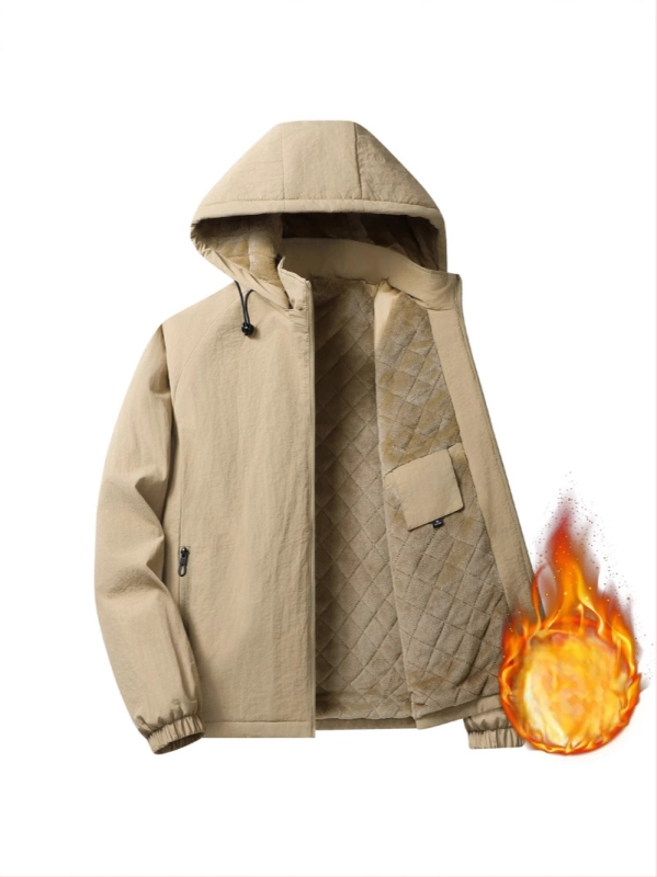 Meeste puuvillane mantel fleece voodriga, kapuutsiga, tõmblukuga, püsti kaelus, vaba lõige, külje taskud