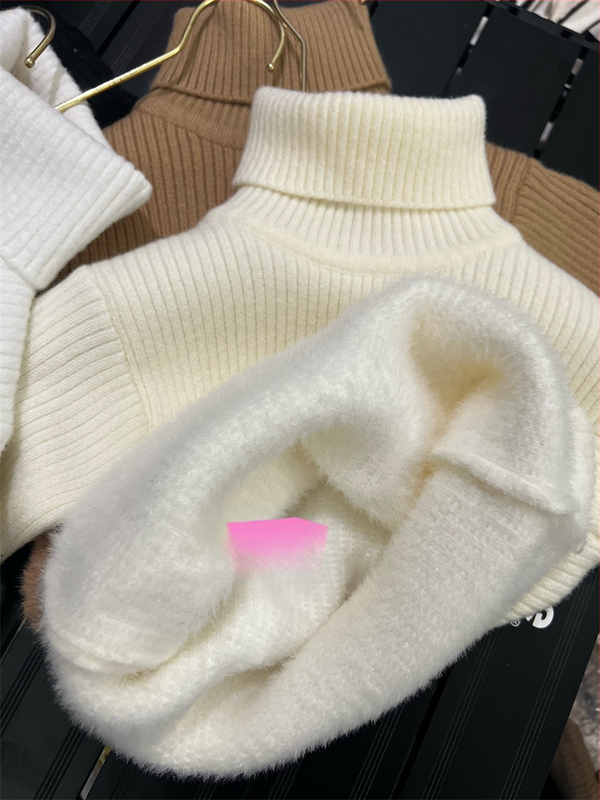 Unisex bērnu džemperis Korejas stilā ziemai, biezi adīts ar velūra oderējumu un augstu kaklu, vecuma grupa 3–8 gadi, adījuma soli 12–14 acis uz 3 cm, galvenais materiāls: norka kažokāda