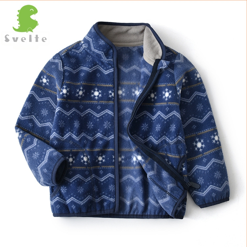 Bērnu polārfleksa jaka ar dinosaura apdruku, rāvējslēdzējs, stāvošā apkakle, zēniem 3–8 gadi