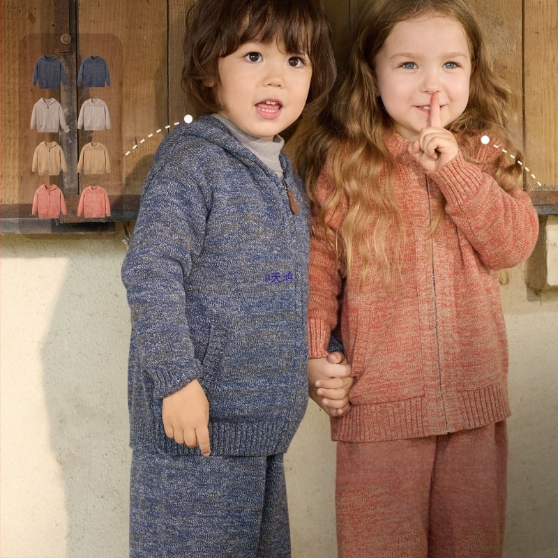 Bērnu adīta kapucēta džemperis ar rāvējslēdzēju, truša kažokāds, piemērots zīdaiņiem 0–1 gadam, rudens