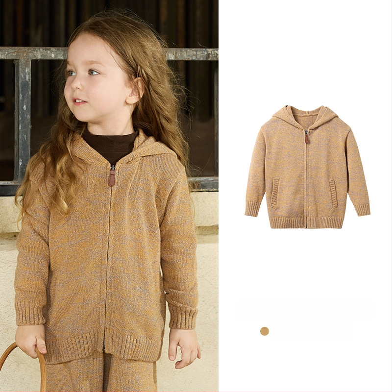 Bērnu adīta kapucēta džemperis ar rāvējslēdzēju, truša kažokāds, piemērots zīdaiņiem 0–1 gadam, rudens