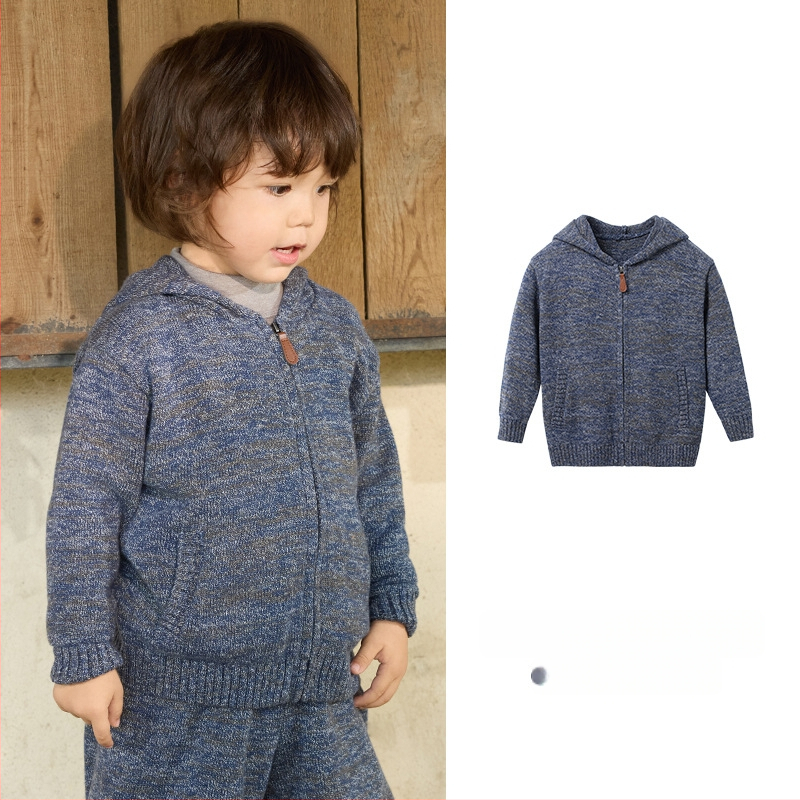 Bērnu adīta kapucēta džemperis ar rāvējslēdzēju, truša kažokāds, piemērots zīdaiņiem 0–1 gadam, rudens