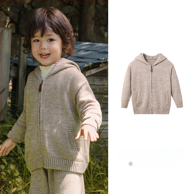 Bērnu adīta kapucēta džemperis ar rāvējslēdzēju, truša kažokāds, piemērots zīdaiņiem 0–1 gadam, rudens