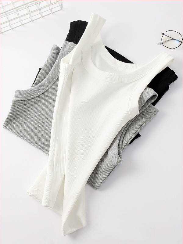 Sieviešu kokvilnas camisole tops, šauri griezums, plecu siksnas fiksētas, vienkrāsains raksts, garums 50–65 cm, Korejas/Japāņu brīvā laika stils