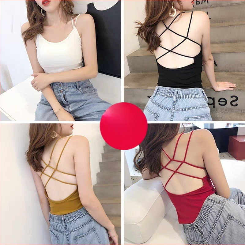 Sieviešu kokvilnas top ar krūšu spilventiņiem, krustotas siksnas aizmugurē, zemais izgriezums, visu sezonu, 90–95% kokvilnas, auduma blīvums 181–200 g/m²