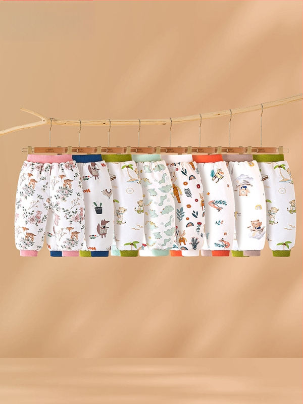 Bērnu kokvilnas bikses ziemai, unisex, augsta vidukļa, pildītas, karikatūras raksts, 100% kokvilna, 1–3 gadi