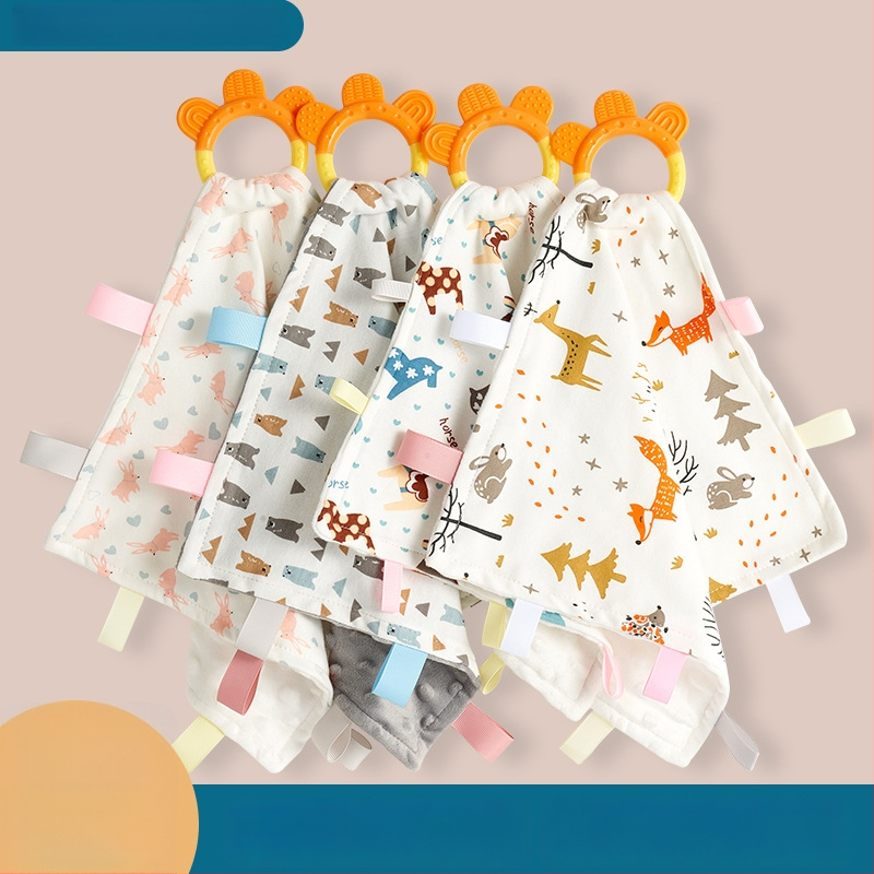 Bērnu siekalas dvielis ar pārtikas klases silikona zobu žaunu, kokvilnas džersija un samta audums, absorbējošs, vecums 0–3 gadi, drošības klase A