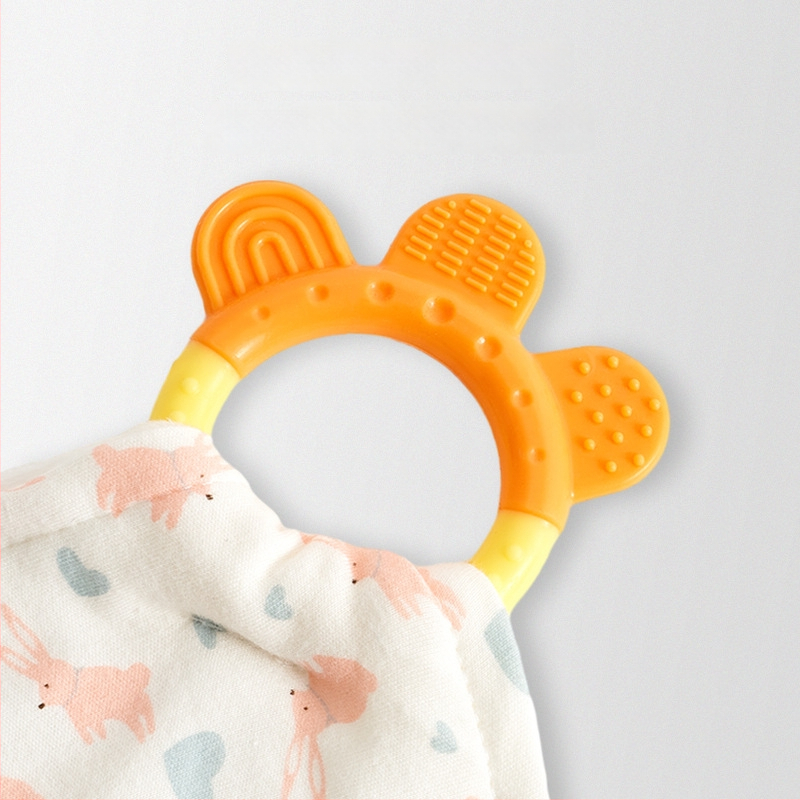 Bērnu siekalas dvielis ar pārtikas klases silikona zobu žaunu, kokvilnas džersija un samta audums, absorbējošs, vecums 0–3 gadi, drošības klase A