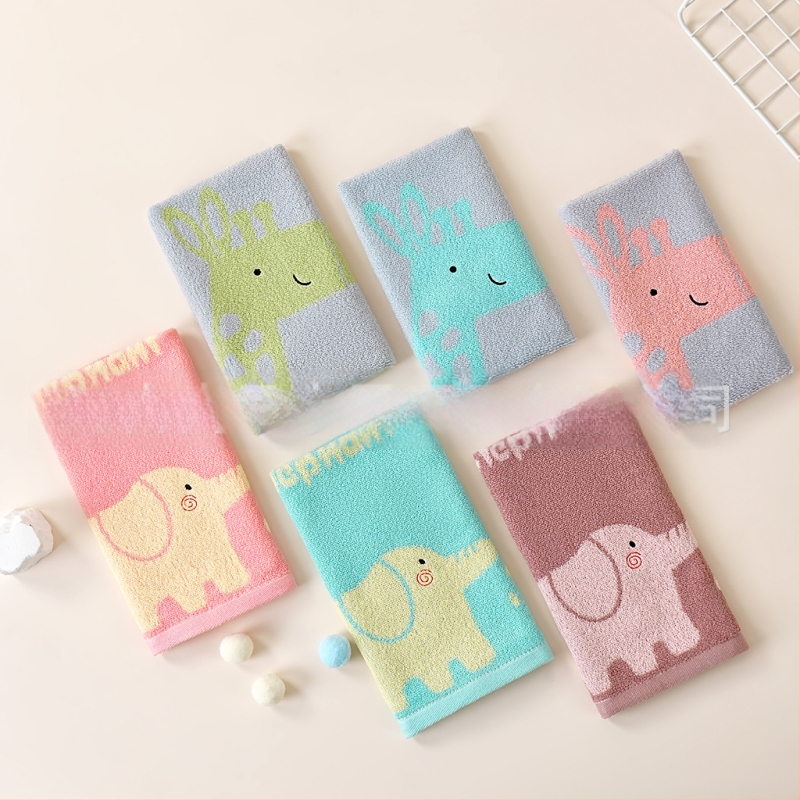 Bērnu sejas dvielis ar karikatūras Zoo motīvu, Jacquard – 100% kokvilna, 32s diegi, Jacquard/ vienkāršs audums, 50–80 g, zīdaiņiem un bērniem