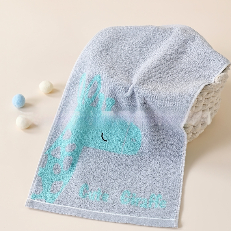 Bērnu sejas dvielis ar karikatūras Zoo motīvu, Jacquard – 100% kokvilna, 32s diegi, Jacquard/ vienkāršs audums, 50–80 g, zīdaiņiem un bērniem