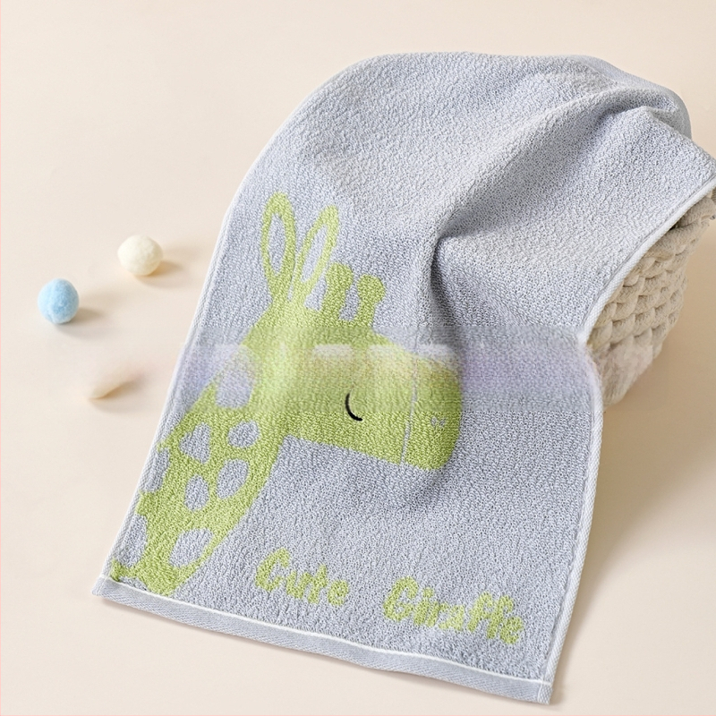 Bērnu sejas dvielis ar karikatūras Zoo motīvu, Jacquard – 100% kokvilna, 32s diegi, Jacquard/ vienkāršs audums, 50–80 g, zīdaiņiem un bērniem