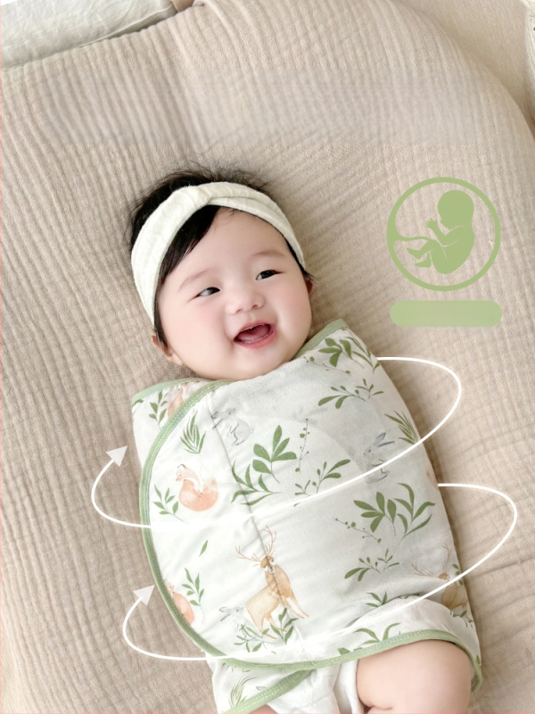 Četrslāņu bambusa šķiedras zīdaiņu šūpošanas wrap vasaras un pavasara lietošanai ar karikatūras rakstu, zīdaiņiem (0–12 mēneši, līdz 80 cm)