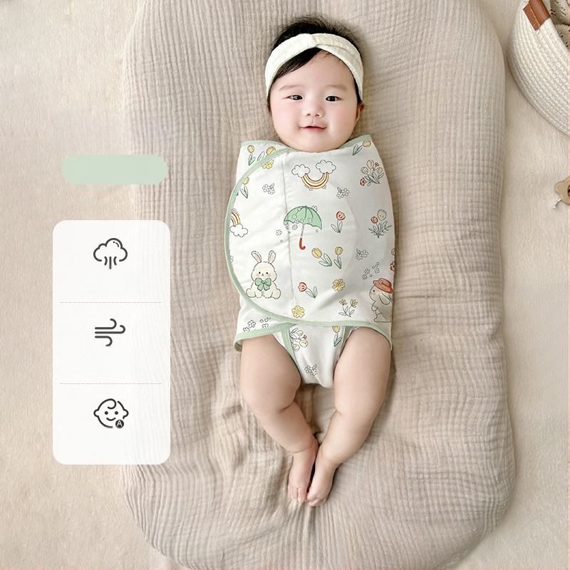 Četrslāņu bambusa šķiedras zīdaiņu šūpošanas wrap vasaras un pavasara lietošanai ar karikatūras rakstu, zīdaiņiem (0–12 mēneši, līdz 80 cm)