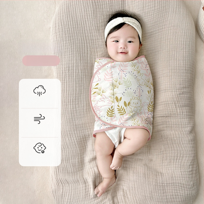 Četrslāņu bambusa šķiedras zīdaiņu šūpošanas wrap vasaras un pavasara lietošanai ar karikatūras rakstu, zīdaiņiem (0–12 mēneši, līdz 80 cm)