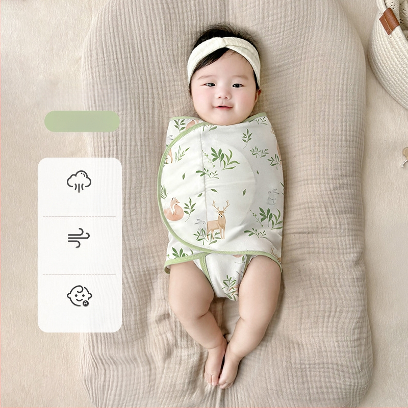 Četrslāņu bambusa šķiedras zīdaiņu šūpošanas wrap vasaras un pavasara lietošanai ar karikatūras rakstu, zīdaiņiem (0–12 mēneši, līdz 80 cm)